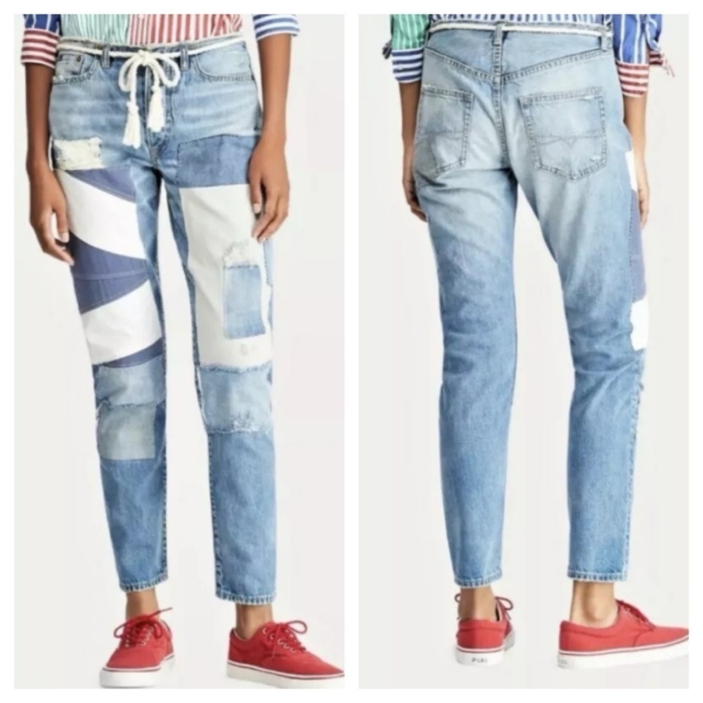 Polo by Ralph Lauren Light Blue Patchwork Boyfriend Jeans